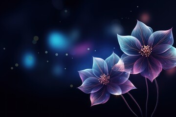 Night Blossoms: Glowing Flowers Illuminated by Night Lights, Set Against a Mysterious Floral Background