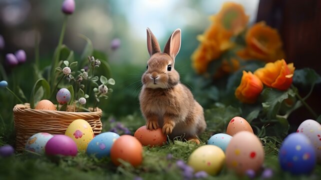 Bunter Osterhase: Verstecken von fr&ouml;hlichen Ostereiern im Garten