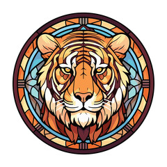 Tiger Colorful Watercolor Stained Glass Cartoon Kawaii Clipart Animal Pet Illustration