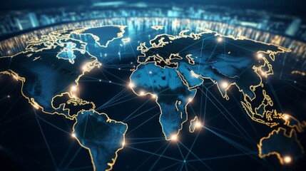 A global corporate network connecting offices across continents - obrazy, fototapety, plakaty