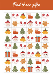 Christmas activities for children. Find the object. Kindergarten worksheets logic kid lessons, skill play puzzle for kids. Logical games for preschool, kindergarten learning, homeschooling.