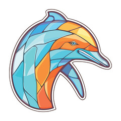 Dolphin Colorful Watercolor Stained Glass Cartoon Kawaii Clipart Animal Pet Illustration