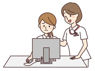 パソコン業務が苦手な看護師を励ます先輩
