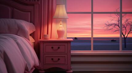 Pink nightstand at the window