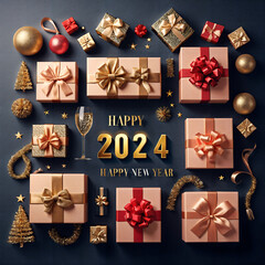 Arrangement of giftboxes for 2024 New Year celebration