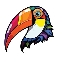Toucan Tropical Bird Colorful Watercolor Stained Glass Cartoon Kawaii Clipart Animal Illustration