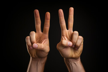 Generative AI Image of Hands with Two Fingers Symbolize Peace on Black Background