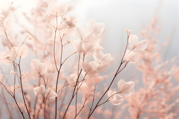 A pastel-toned silver woodland captured from the front at a low angle, featuring a subtle silhouette effect against the sky. The pastel colors add a soft and calming backdrop with minimal interference