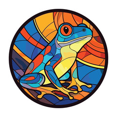 Frog Colorful Watercolor Stained Glass Cartoon Kawaii Clipart Animal Pet Illustration