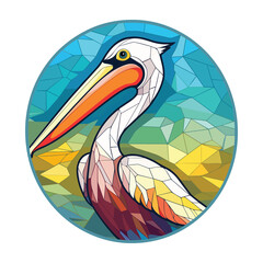 Pelican Colorful Watercolor Stained Glass Cartoon Kawaii Clipart Animal Pet Illustration