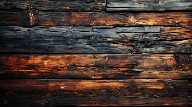 Vintage Veil: Blackened Patterns on a Burnt Wooden Wall - Generative AI