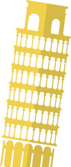Simple yellow flat drawing of the Italian historical landmark monument of the LEANING TOWER OF PISA, PISA