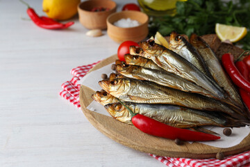 Concept of tasty food - delicious smoked fish