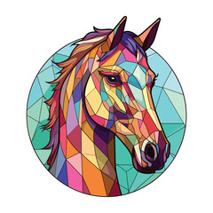 Horse Colorful Watercolor Stained Glass Cartoon Kawaii Clipart Animal Pet Illustration
