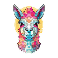 LLama Colorful Watercolor Stained Glass Cartoon Kawaii Clipart Animal Pet Illustration