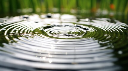 Fototapeta na wymiar Hyperzoom of a raindrop creating ripples on a pond