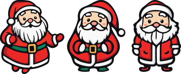 Cute Happy Santa Set Flat Cartoon Character Illustration