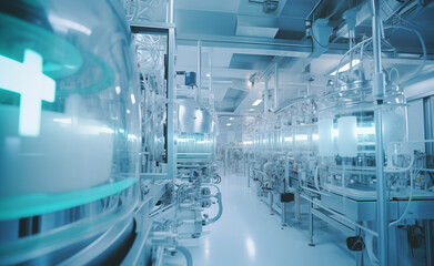 Pharmaceutical production line. Quality control that ensure the safety and efficacy of pharmaceuticals.