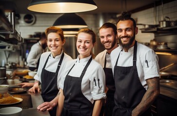 Dedicated Restaurant Cooking Team in Action at the Kitchen. Generative ai