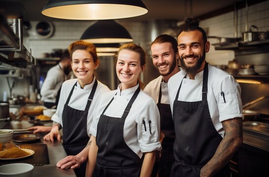 Dedicated Restaurant Cooking Team in Action at the Kitchen. Generative ai