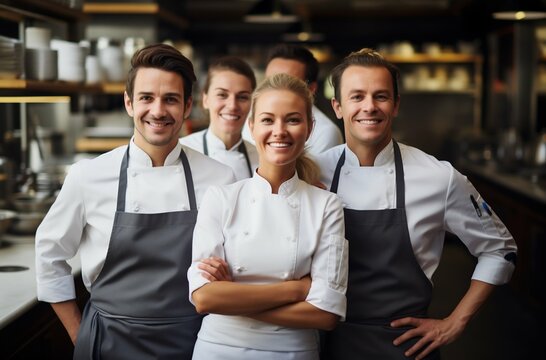 Dedicated Restaurant Cooking Team in Action at the Kitchen. Generative ai