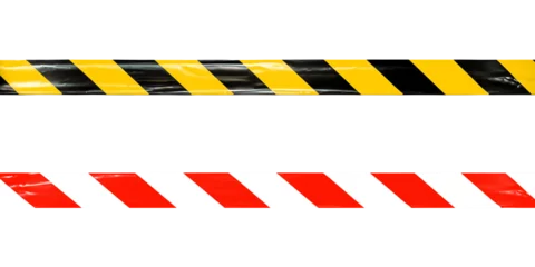Fotobehang under construction barrier tape black yellow and red white stripes © mr_marcom