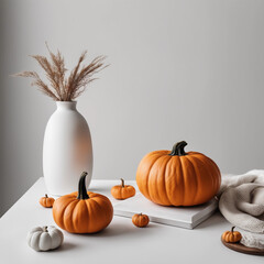 minimlaistic pumpkin decoration on table,  autumn home decoration