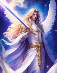 Deurstickers Archangel Michael, who fights against evil, 大天使ミカエル, a fictional person, illustration art, Generative AI © Infiniti_Dreamer