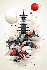illustration on white background of Japanese art.