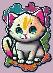 Colorful little cat sticker