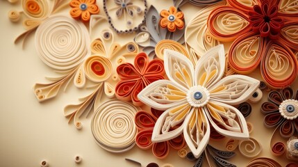 Detailed view of rolled quilling paper strips against a beige backdrop