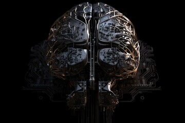 sci-fi tech machine learning cyborg brain concept with data cables
