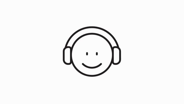 headphone Icon of nice animated for your outline videos with emoticon smile face on white Background. listen to music icon animated.