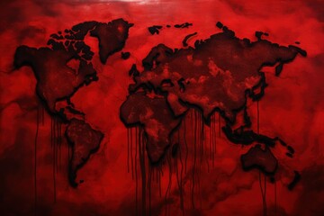 diagram of the continents in dark red bloody color on a dark red background - obrazy, fototapety, plakaty