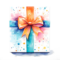 Bright colorful watercolor painted christmas gift isolated on white