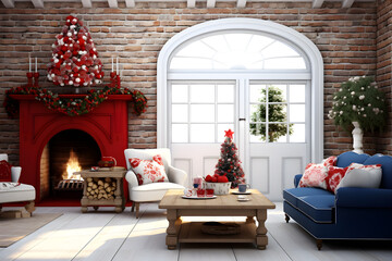 White and red tones christmas interior background