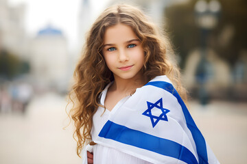 Jewish young girl with Israel flag