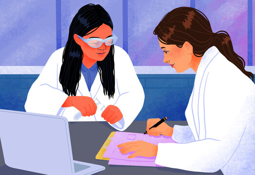 Students working in lab, illustration