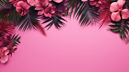 A tropical paradise pink background with exotic plants
