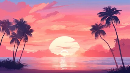 A tropical beach sunset pink background with tranquil vibes