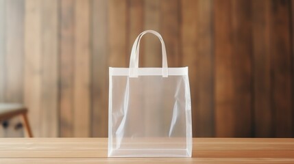 A transparent shopping bag with space for custom text