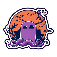 Obraz premium Halloween cartoon stickers bold lines spooky funny ai generative