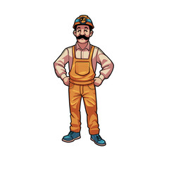 Smiling Builder Man in Jumpsuit Cartoon Character Illustration with Safety Helmet