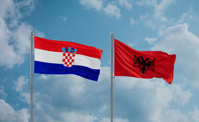 Croatia and Albania national flags, country relationship concept