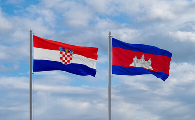 Cambodia and Croatia flags, country relationship concept