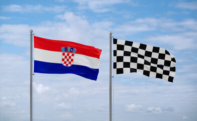 Checkered racing and Croatia flags, country relationship concept