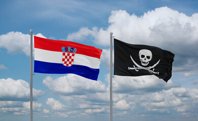 Pirate and Croatia flags, country relationship concept