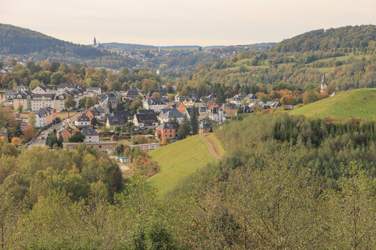 Blick von Osten auf Bad Schlema im Erzgebirge