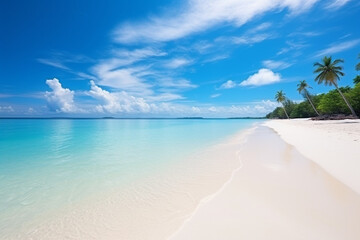 Fototapeta na wymiar Dream scene, Beautiful white sand beach, the tropical sea , Summer view of nature