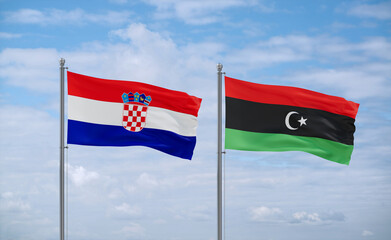 Libya and Croatia flags, country relationship concept
